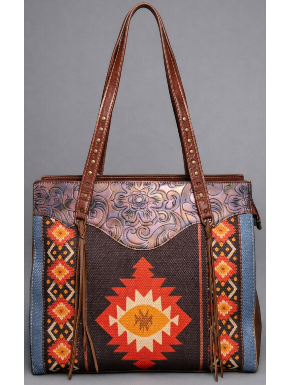 Southwestern Aztec Pattern Tote Handbag Faux Leather Shoulder Purse Colorful
